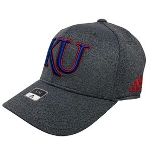 Adidas‎ Kansas Jayhawks Hat Cap Fitted Heathered Gray Red Logo S/M